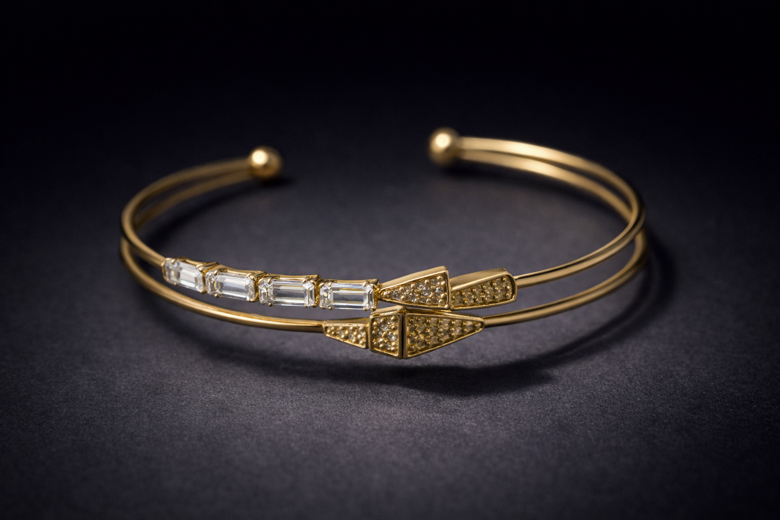 Ivée Golden Crystal Flow Open Cuff Bracelet