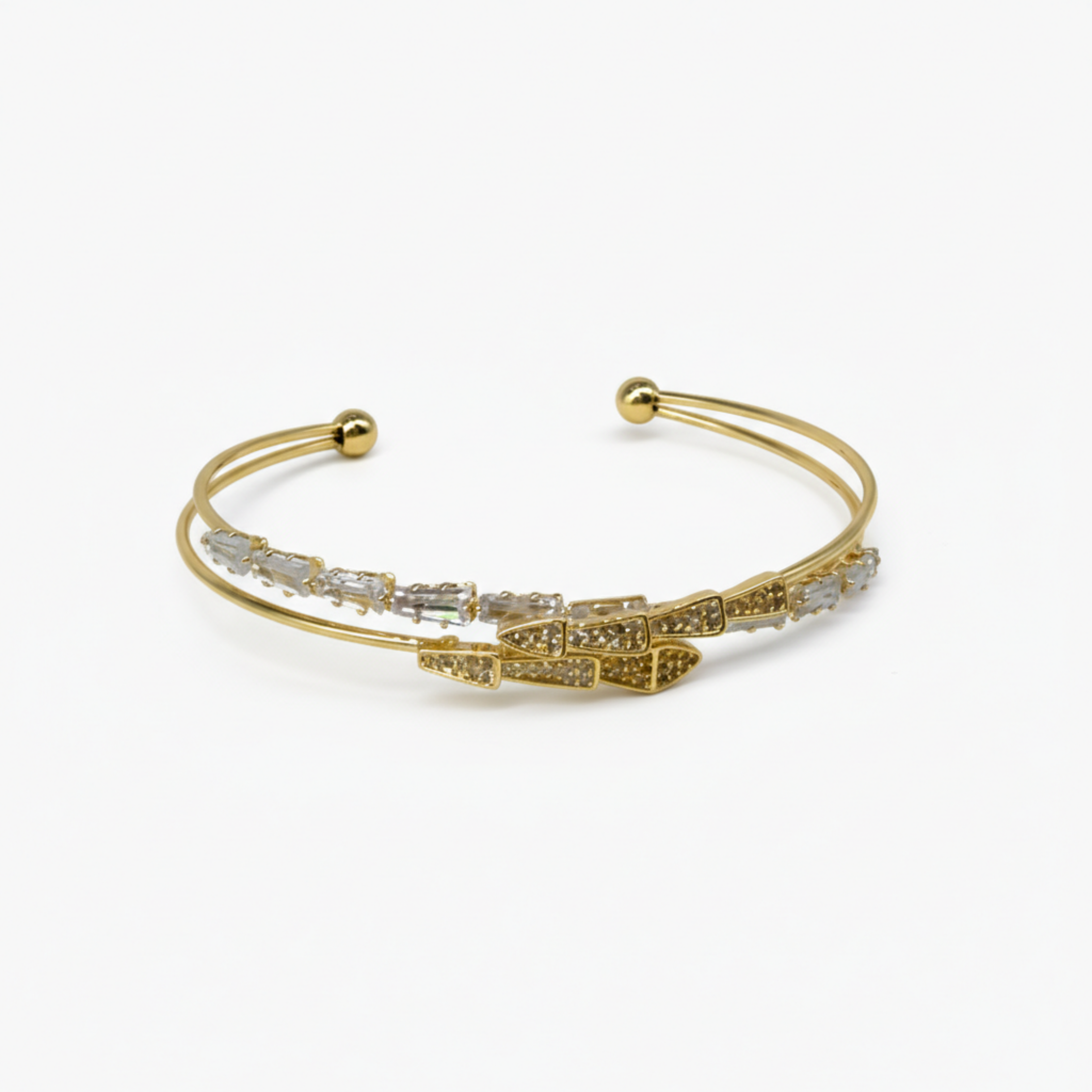 Ivée Golden Crystal Flow Open Cuff Bracelet